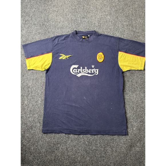 Mens Soccer Liverpool FC Reebok Carlsberg Navy Yellow Jersey Shirt, Size XL